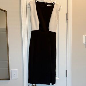 Calvin Klein Two-Tone Black and Cream Midi Dress